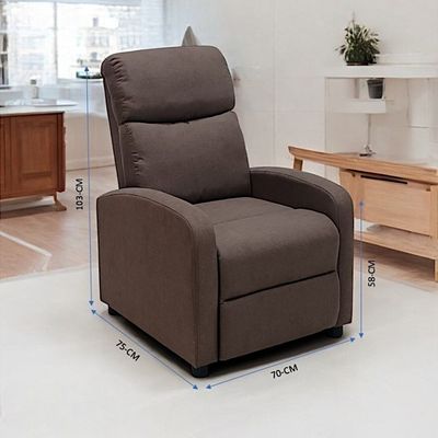 Single Seater Fabric Recliner Chair – Manual Reclining Sofa with Modern Design & Soft Padding – Comfortable One-Seater Lounge Chair for Living Room & Home Relaxation, Brown