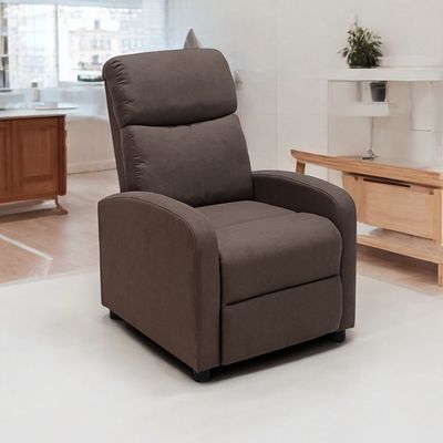 Single Seater Fabric Recliner Chair – Manual Reclining Sofa with Modern Design & Soft Padding – Comfortable One-Seater Lounge Chair for Living Room & Home Relaxation, Brown