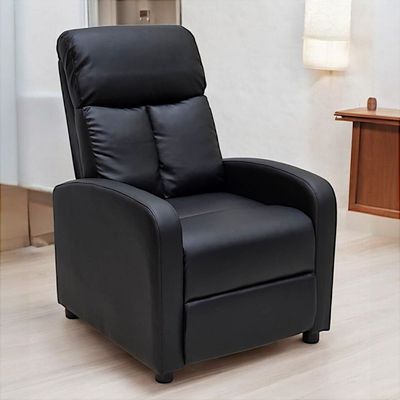 Single Seater PU Leather Recliner Chair – Manual Reclining Sofa with Modern Design & Soft Padding – Comfortable One-Seater Lounge Chair for Living Room & Home Relaxation, Black
