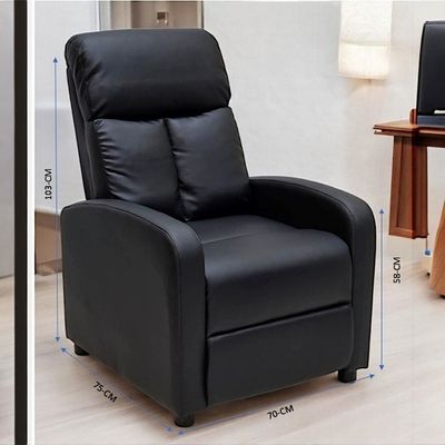 Single Seater PU Leather Recliner Chair – Manual Reclining Sofa with Modern Design & Soft Padding – Comfortable One-Seater Lounge Chair for Living Room & Home Relaxation, Black
