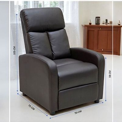 Single Seater PU Leather Recliner Chair – Manual Reclining Sofa with Modern Design & Soft Padding – Comfortable One-Seater Lounge Chair for Living Room & Home Relaxation, Brown