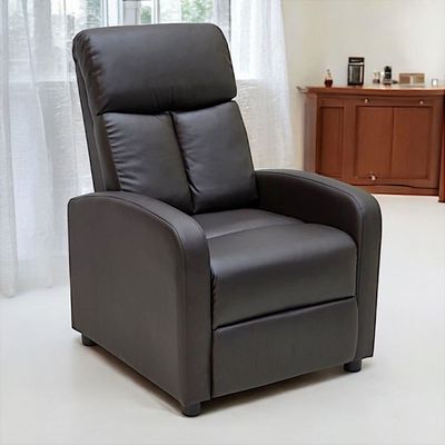 Single Seater PU Leather Recliner Chair – Manual Reclining Sofa with Modern Design & Soft Padding – Comfortable One-Seater Lounge Chair for Living Room & Home Relaxation, Brown
