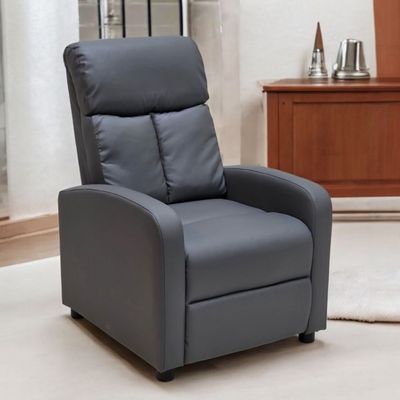 Single Seater PU Leather Recliner Chair – Manual Reclining Sofa with Modern Design & Soft Padding – Comfortable One-Seater Lounge Chair for Living Room & Home Relaxation, Grey