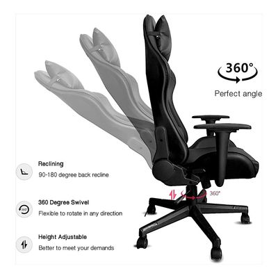Ergonomic High Back PU Leather Office Chair | Reclining Backrest up to 180° | Gaming Chair with Adjustable Height, Headrest, and Lumbar Support, Black