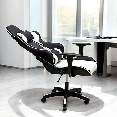 Ergonomic High Back PU Leather Office Chair | Reclining Backrest up to 180° | Gaming Chair with Adjustable Height, Headrest, and Lumbar Support, White Black
