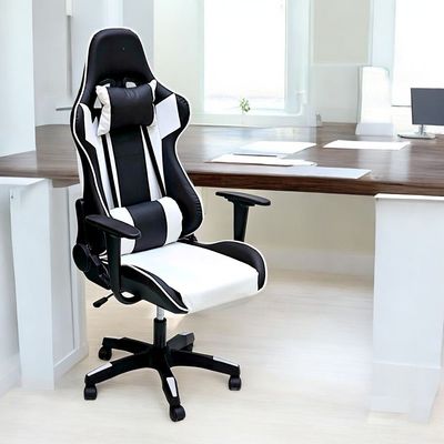 Ergonomic High Back PU Leather Office Chair | Reclining Backrest up to 180° | Gaming Chair with Adjustable Height, Headrest, and Lumbar Support, White Black