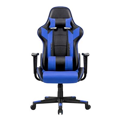Ergonomic High Back PU Leather Office Chair | Reclining Backrest up to 180° | Gaming Chair with Adjustable Height, Headrest, and Lumbar Support, Blue Black