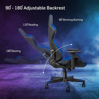Ergonomic High Back PU Leather Office Chair | Reclining Backrest up to 180° | Gaming Chair with Adjustable Height, Headrest, and Lumbar Support, Blue Black
