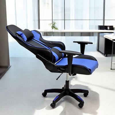 Ergonomic High Back PU Leather Office Chair | Reclining Backrest up to 180° | Gaming Chair with Adjustable Height, Headrest, and Lumbar Support, Blue Black