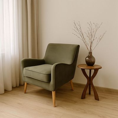 ROTAI Shelley Armchair with 2-Year Warranty | Soft Fabric Accent Chair | D28 High-Density Foam | Spring Support | Pine & Plywood Frame | Compact Modern Lounge Chair for Living Room