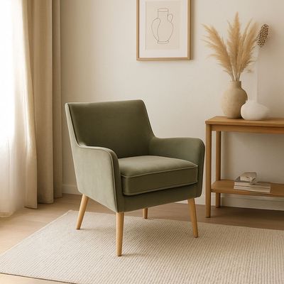 ROTAI Shelley Armchair with 2-Year Warranty | Soft Fabric Accent Chair | D28 High-Density Foam | Spring Support | Pine & Plywood Frame | Compact Modern Lounge Chair for Living Room