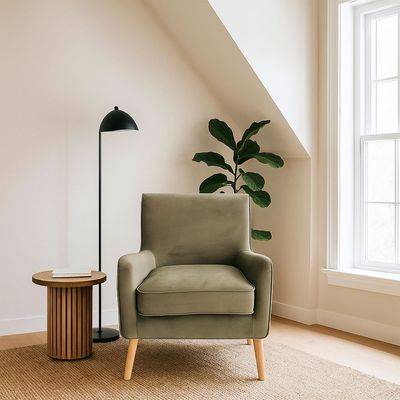 ROTAI Shelley Armchair with 2-Year Warranty | Soft Fabric Accent Chair | D28 High-Density Foam | Spring Support | Pine & Plywood Frame | Compact Modern Lounge Chair for Living Room