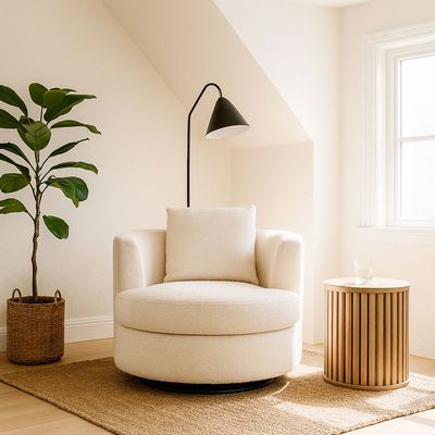 ROTAI Nest Swivel Chair with 2-Year Warranty | Modern Lounge Chair with Soft Fabric | 360° Swivel Base | D28 High-Density Foam | Spring Support | Pine Wood Frame | Living Room or Office Accent Chair