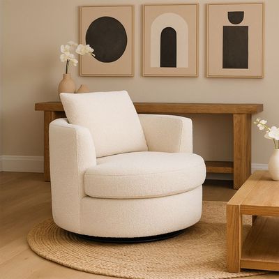 ROTAI Nest Swivel Chair with 2-Year Warranty | Modern Lounge Chair with Soft Fabric | 360° Swivel Base | D28 High-Density Foam | Spring Support | Pine Wood Frame | Living Room or Office Accent Chair