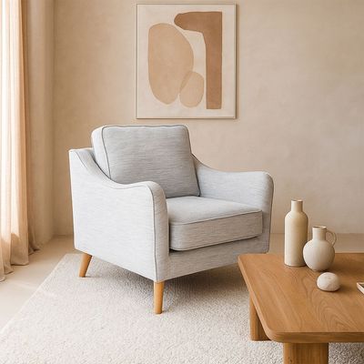 ROTAI Maddox Sofa 1-Seater with 2-Year Warranty | Soft Fabric Armchair | D28 High-Density Foam | Spring Seat Support | Pine Wood Frame | Modern Accent Chair for Living Room.