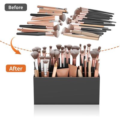 Black Makeup Brush Holder Organizer Acrylic 6-Slots Cosmetic Brushes Storage Organizer for Vanity Countertop