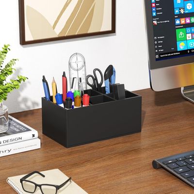 Black Makeup Brush Holder Organizer Acrylic 6-Slots Cosmetic Brushes Storage Organizer for Vanity Countertop