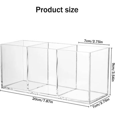 Makeup Brush Holder, Acrylic Makeup Organizer with 3 Compartments, Cosmetic Organizer, Cosmetic Container for Brushes, Eyeliner, Lipstick, Makeup (Clear)