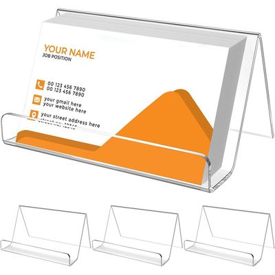 Acrylic Business Card Holder for Desk, Business Card Stand Card Holder Display, Clear Card Stand Desktop Plastic Name Card Organizer for Exhibition, Home and Office, Capacity: 50 Cards, 3 Pack