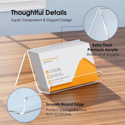 Acrylic Business Card Holder for Desk, Business Card Stand Card Holder Display, Clear Card Stand Desktop Plastic Name Card Organizer for Exhibition, Home and Office, Capacity: 50 Cards, 3 Pack