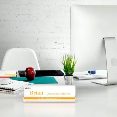 12 Pack Acrylic Name Plates for Desk, 8.5"x2.9" Clear Acrylic Sign Holder Name Tent, Double-Sided Paper Display Stand for Office, Home, Store, Classroom