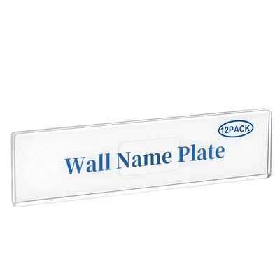Acrylic 12 Pack Wall Name Plates Holder for Desks, 2x8 Clear Wall Mount Name Plate Display with 3M Tapes, Floating Door Name Plates Set for Office Home School Classroom Teacher