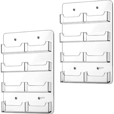 2 Pieces Acrylic Business Card Holder Wall Mount Clear Sticker Display Rack Multiple Clear Acrylic Card Organizer Sticker Display Stand Pre Drilled Index Card Storage (8 Pockets/ 11.8 x 8.3)