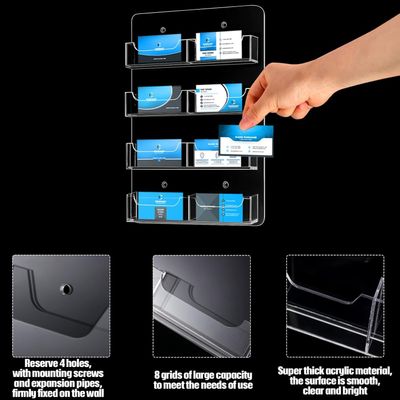2 Pieces Acrylic Business Card Holder Wall Mount Clear Sticker Display Rack Multiple Clear Acrylic Card Organizer Sticker Display Stand Pre Drilled Index Card Storage (8 Pockets/ 11.8 x 8.3)