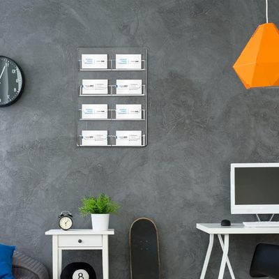 2 Pieces Acrylic Business Card Holder Wall Mount Clear Sticker Display Rack Multiple Clear Acrylic Card Organizer Sticker Display Stand Pre Drilled Index Card Storage (8 Pockets/ 11.8 x 8.3)