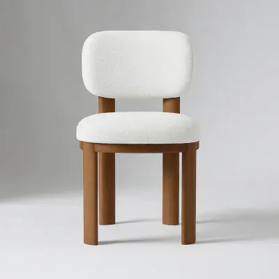 Hyde Wood Dining Chair W52 x D60 x H85 cm - White Fabic, Brown Solid Wood Frame