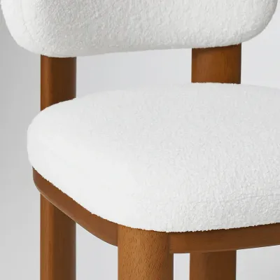 Hyde Wood Dining Chair W52 x D60 x H85 cm - White Fabic, Brown Solid Wood Frame