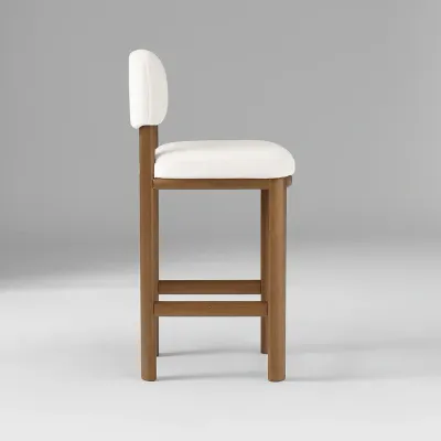 Hyde Wood Counter Chair W50 x D58 x H95 cm - White Fabic, Brown Solid Wood Frame