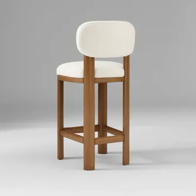 Hyde Wood Counter Chair W50 x D58 x H95 cm - White Fabic, Brown Solid Wood Frame