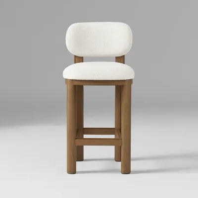 Hyde Wood Counter Chair W50 x D58 x H95 cm - White Fabic, Brown Solid Wood Frame