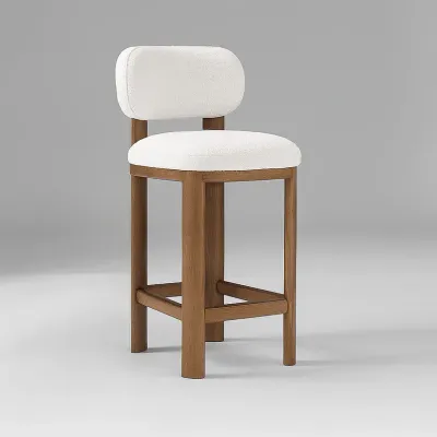Hyde Wood Counter Chair W50 x D58 x H95 cm - White Fabic, Brown Solid Wood Frame