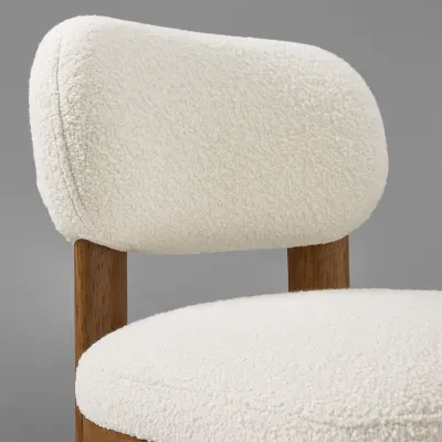 Hyde Wood Counter Chair W50 x D58 x H95 cm - White Fabic, Brown Solid Wood Frame