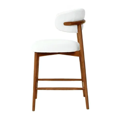 Nova Wood Counter Chair W55 x D58 x H95 cm - White Fabic, Brown Solid Wood Frame