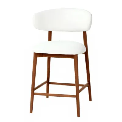 Nova Wood Counter Chair W55 x D58 x H95 cm - White Fabic, Brown Solid Wood Frame