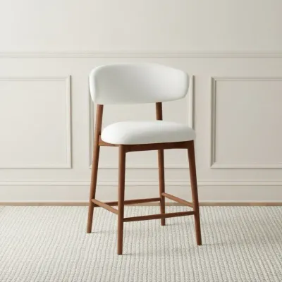 Nova Wood Counter Chair W55 x D58 x H95 cm - White Fabic, Brown Solid Wood Frame