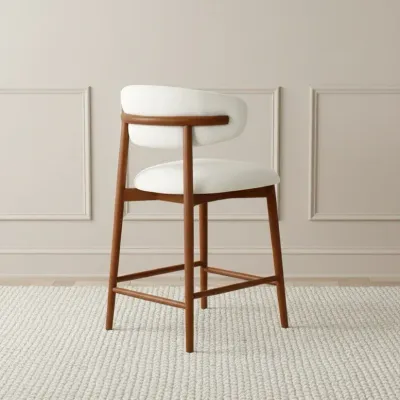 Nova Wood Counter Chair W55 x D58 x H95 cm - White Fabic, Brown Solid Wood Frame