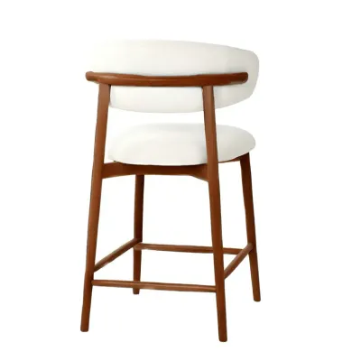 Nova Wood Counter Chair W55 x D58 x H95 cm - White Fabic, Brown Solid Wood Frame