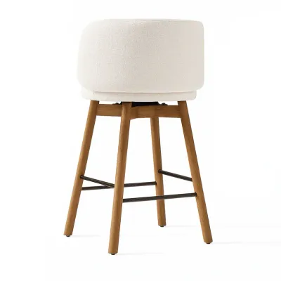 Nobu Wood Swivel Counter Chair W55 x D58 H95 cm - White Fabic, Brown Solid Wood Frame