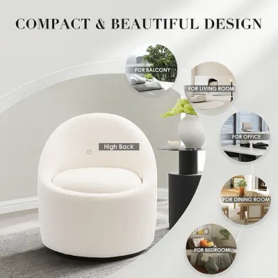 Fate Swivel Accent Chair W66 x D72 x H73 cm  - White Fabic