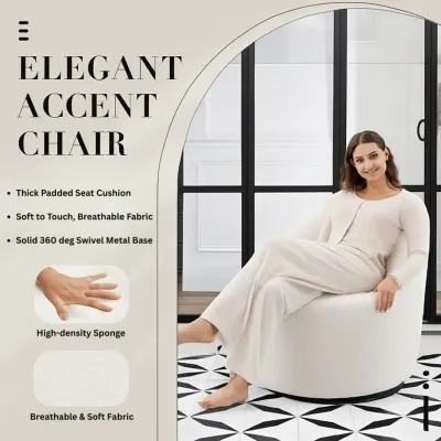 Fate Swivel Accent Chair W66 x D72 x H73 cm  - White Fabic