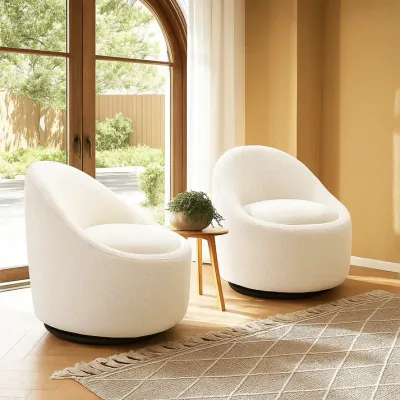 Fate Swivel Accent Chair W66 x D72 x H73 cm  - White Fabic