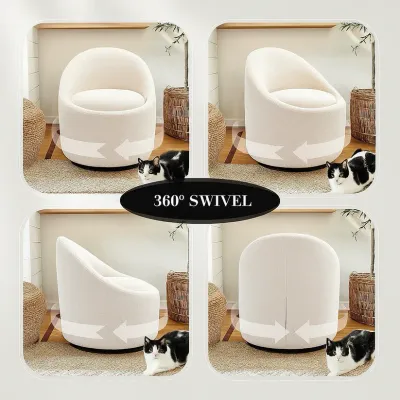 Fate Swivel Accent Chair W66 x D72 x H73 cm  - White Fabic