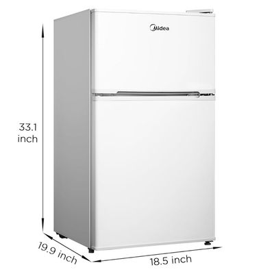Midea 134L Gross & 87L Net Double Door Refrigerator | Separate Chiller Compartment | 2L Bottle Holder | Mini Fridge for Kitchen | Bedroom | Office & Bar | Inverter Quattro | White | MDRT134FGE01AE