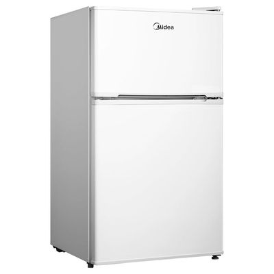 Midea 134L Gross & 87L Net Double Door Refrigerator | Separate Chiller Compartment | 2L Bottle Holder | Mini Fridge for Kitchen | Bedroom | Office & Bar | Inverter Quattro | White | MDRT134FGE01AE