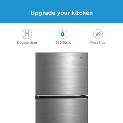 Midea 580L Top Mount Refrigerator | Double Door Fridge Freezer | Model MDRT580MTE46 | Frost Free | Smart Sensor | Humidity Control | Active-C Fresh | Multi-Air Flow | Electronic Control | Silver Finish | Large Capacity