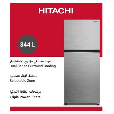 Hitachi 500L Gross Net 344L 2 Doors Top Mount Refrigerator | No Frost Fridge | Dual Sense Surround Cooling | Silver | HRTN6379SXAE